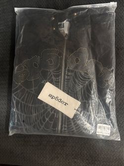 Black Web Zip-Up Hoodie – Streetwear Spider Style – Size M/L