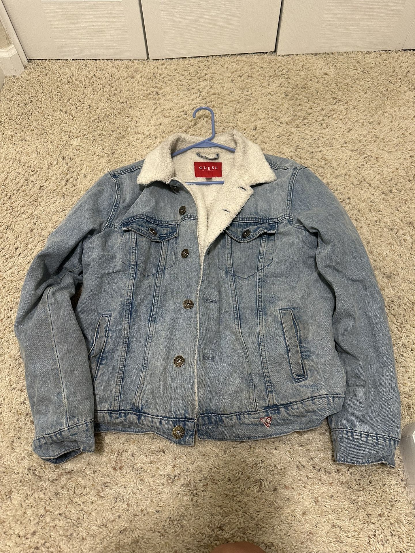 Mens Large GUESS Sherpa lined denim jacket