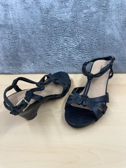 Croft & Barrow Black Strappy Slingback Heels Y2K Style Mid Heel Open Toe