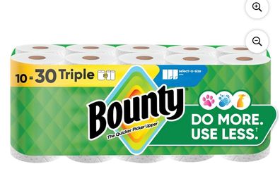 Bounty Paper Towels Select-A-Size White, 10 Triple Rolls, 123 Sheets Per Roll