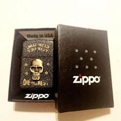 Zippo lighter Skull Gold  Mess With The Rest Die Rest Unused Made In The USA 