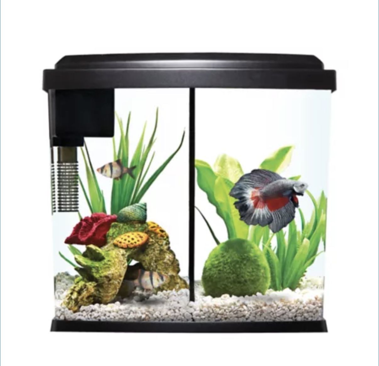 Top Fin Bowfront Betta Duo Aquarium - 2.5 Gallon Fish Tank With Light