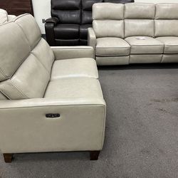 Tan Leather Recliner Sofa Loveseat 2 Set