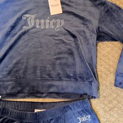 NWT Juicy Couture Blue Velour Tracksuit XL Rhinestone Logo Y2K Set