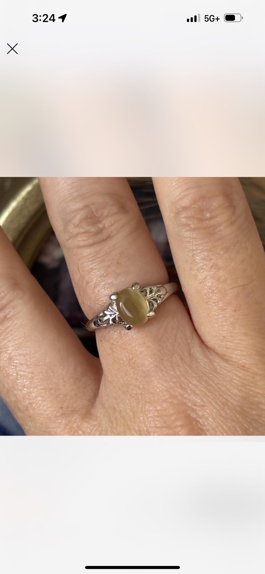 Gemstone Cats Eye Silver Plated Ring 6