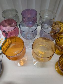 Set of 8 Vintage Multicolor Stemmed Wine Goblets – Colored Glass
