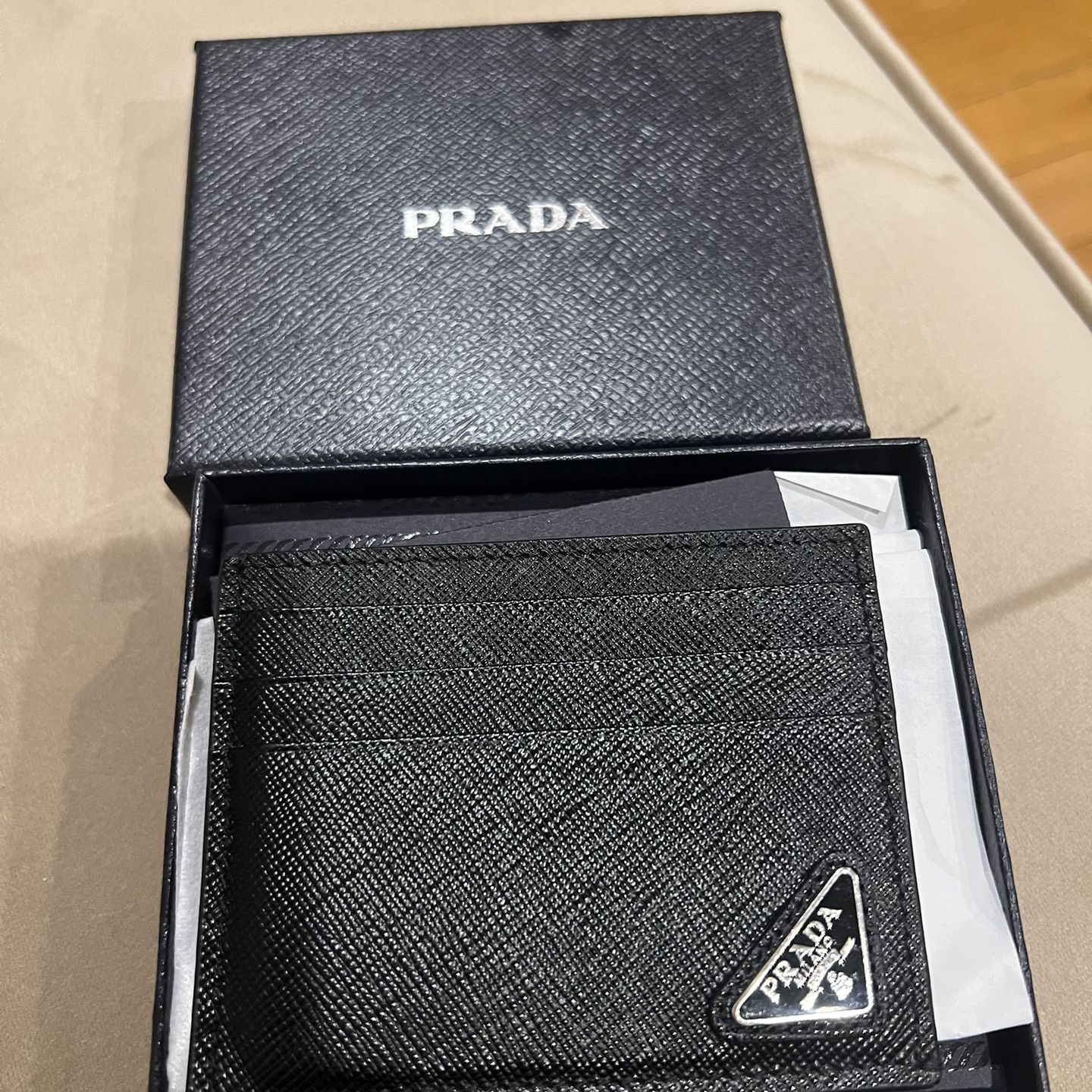 Prada black Leather Card Wallet 