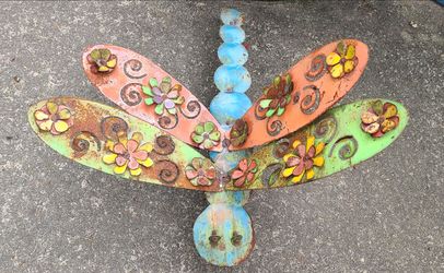 Cute Colorful Metal Dragonfly Yard Art