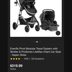 Evenflo  Pivot Modular Stroller / Coché 4 En 1 Incluye Base Para Colocar En El Carro El Car  Seat 