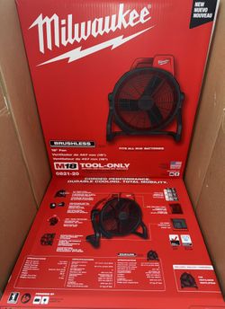 Milwaukee M18 Brushless 18in Fan. Tool Only. Model #0821-20