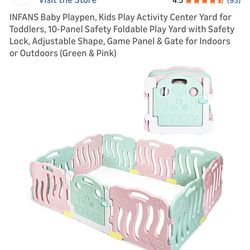 Baby playpen in gray and white