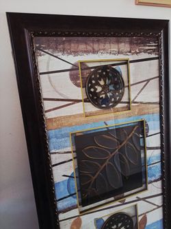 Framed Abstract Wall Art with 3D Metal Accents