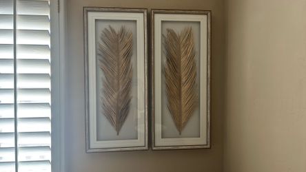 Set of 3 - neutral framed gold leaves
