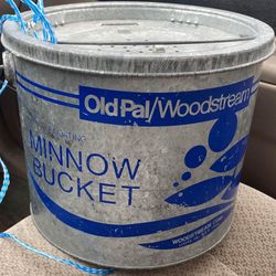 VINTAGE OLD PAL/WOODSTREAM MINNOW BUCKET NON FLOATING 8 QT GALVANIZED METAL