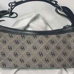 Dooney & Bourke Brown Black DB Monogram Signature Hobo Shoulder Bag Silver