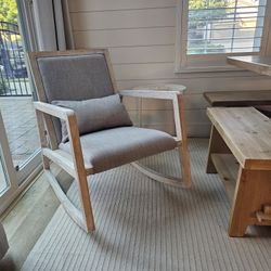 New Rocking Chair Mid Century Modern Nursery
Rocker Glider Chair Upholstered Armchair with
Wood Base for Living Room Bedroom, Grey
(with Pillow)