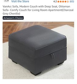 $35, new! Pick up only! Spacious VanAcc storage ottoman. Has a charcoal grey chenille fabric. Great for extra seating or hiding clutter. Ottoman is 24