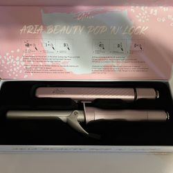 Aria Beauty Pop n Lock Hair Styling Set, Curling Iron, Flat Iron 2 in 1 Set, Ceramic Tools