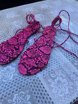 Pink Snakeskin Lace-Up Shoes Sandals size 10