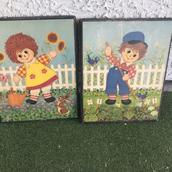 Raggedy Ann And Andy Wooden Pictures Only $10 for Both 
