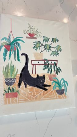Cute kitty and plant framed wall decor