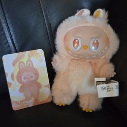 Labubu Big Into Energy Happiness beige color plush toy keychain
