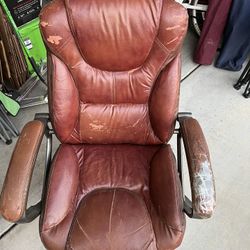 Free - Brown /Red Pleather Reclining Swivel Office Chair