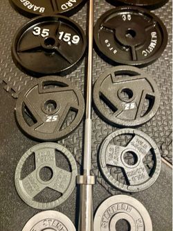 Full Set of Olympic Plates with Brand NEW 6 ft Steel Barbell with Cooper Bearings [ Plates from 45s to 2.5s] Brute: 287 #