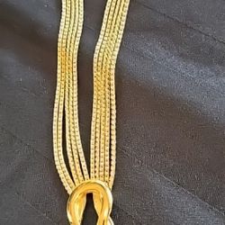 VTG. Money Gold Tone Tassel Chunky Necklace 5 Strands Snake Chain Adjustable 16 "