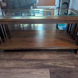 Wood and Glass Coffee Table With 2 End Tables 