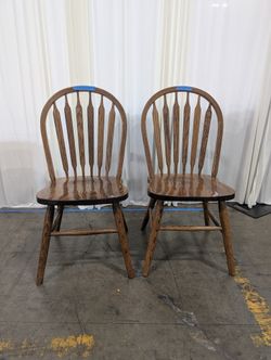 Pair of Dark Stained Wood Spindle Back Chair