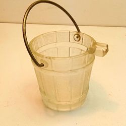 Clear Round Glass Ice Bucket w/ Metal Handle, Bucket & Handle Included