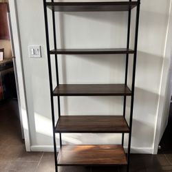 5-Tier Industrial Wood & Black Metal Bookshelf / Display Shelf