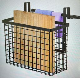 Black Metal Cabinet Door Hanging Basket with Towel Bar