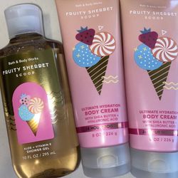 3 Bath and Body Works Fruity Sherbet Scoop shower gel & body cream lot