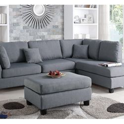 Gray Sectional Sofa With Ottoman (Free Delivery)
