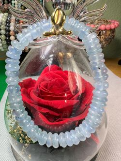 Blue Aquamarine Donut shaped Bracelet 6.5” Natural Crystal Quartz Stone