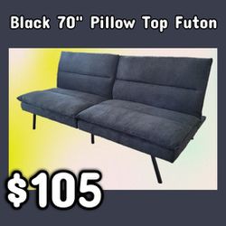 NEW Black Microsuede 70" Pillow Top Futon Sleeper Sofa:  njft 