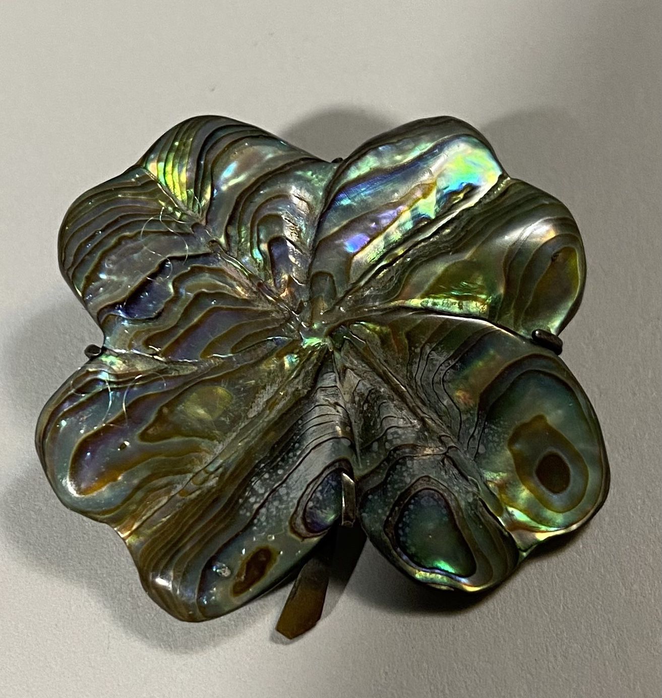 Vintage Antique Sterling Abalone “C” Clasp Pin 