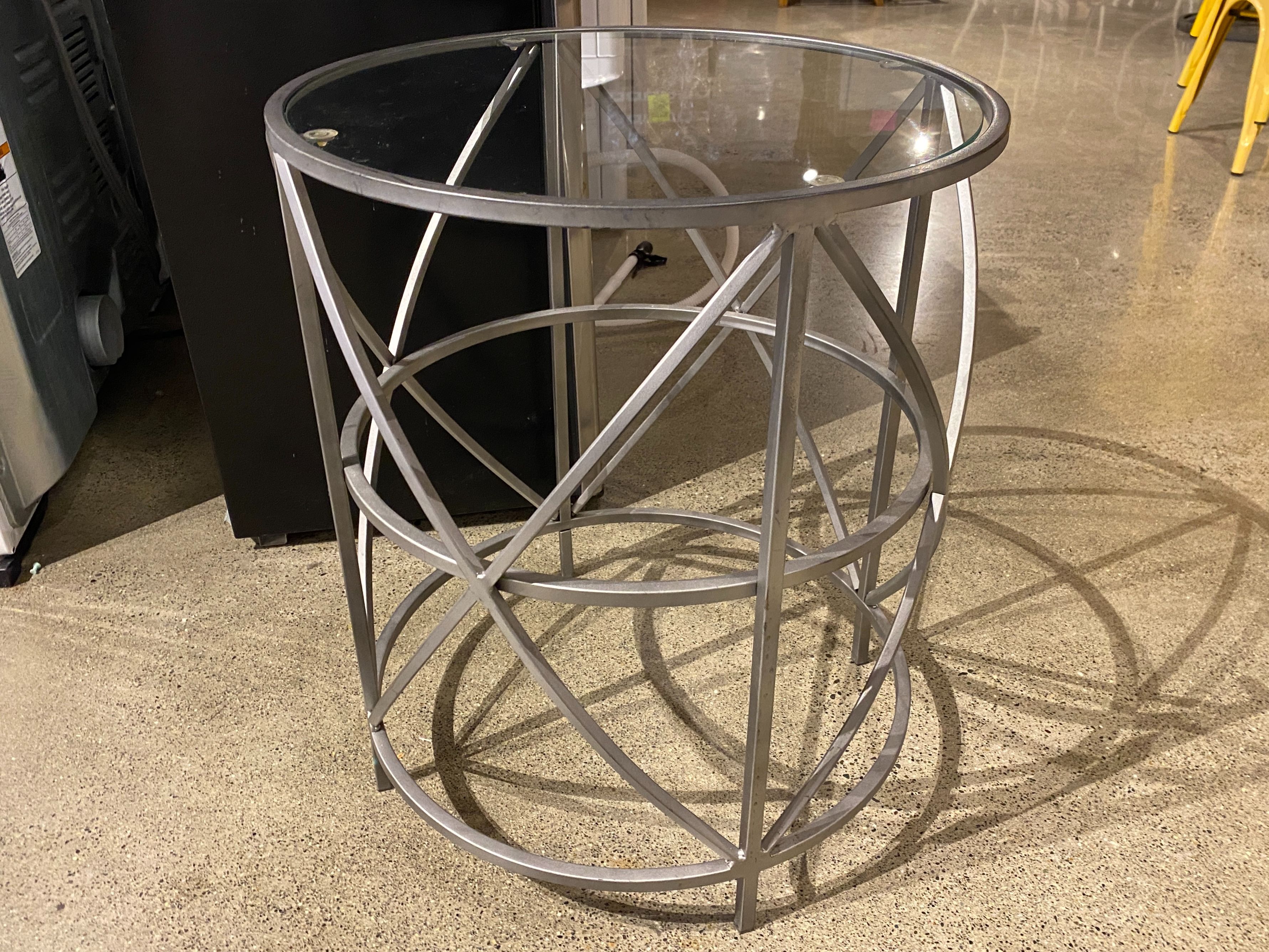 Round Silver Glass Top Side Table