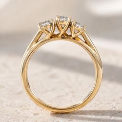 14K Yellow Gold 3-Stone Diamond Ring | Classic Trilogy Ring | Engagement or Anniversary