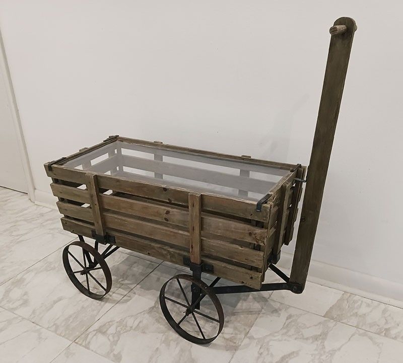 Vintage Rustic 1950s Wooden Wagon Side Table or Planter