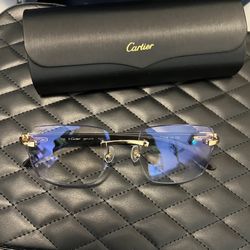 Cartier White Buffs Woods Clear /brwon/gray  Lense 