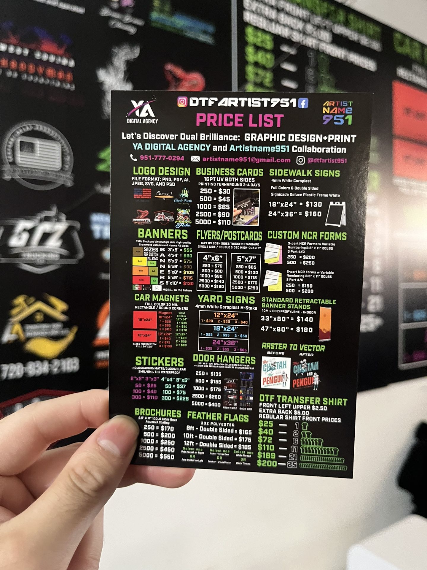 Business Cards, Flyers, Postcards, Banners, Car Magnets, Brochures, Stickers,