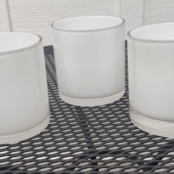 Set of 3 Frosted Glass Vases / Candle Holders – Like New 
