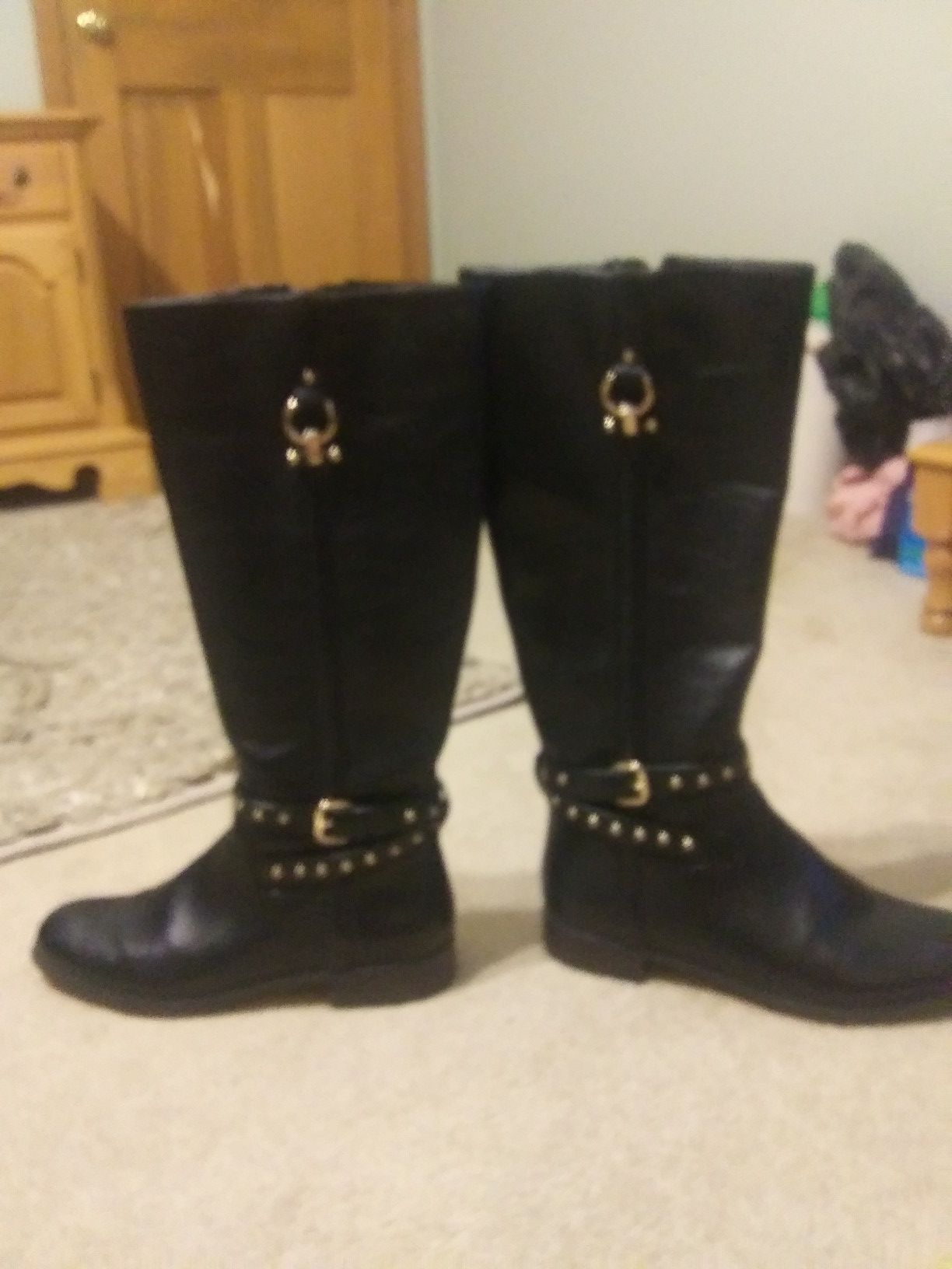 Womens COACH black leather knee boots