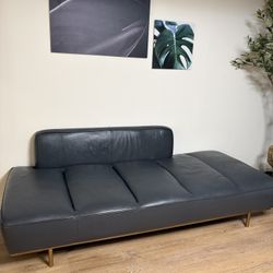 CB2 Lawndale Black Leather Daybed with Brass Base