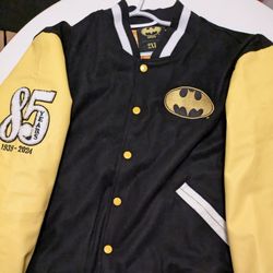 Batman 85th Anniversary Letterman Jacket Size 2x. 20% Leather 80% Wool