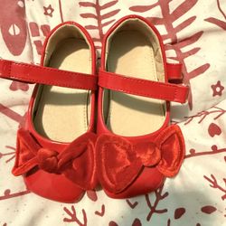 Toddler Red Mary Jane Shoes with Bows - Size 25