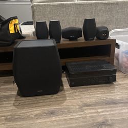 Dolby Atmos, Speakers Surround Sound Monitor Audio Subwoofer And Yamaha Receiver
